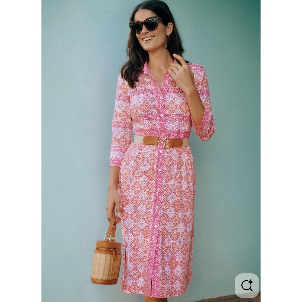 J McLaughlin NWT Kailyn Midi Dress Hot Pink/Orange Garden Mosaic Waves Small